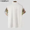 Man Losse Draak Bloemen Shirts INCERUN Mode Bedrukte Mannen Shirts Korte Mouw Revers Hals Blouse Vintage Knop Camisa Plus Size 220623