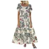 Винтажное цветочное длинное платье Женщины летние элегантные повседневные хлопковые льня