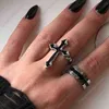 Harajuku Vintage Black Big Cross Open Ring for Women Party Jewelry Men Gothic Metal Color Finger Wholesale