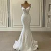 럭셔리 3D 레이스 인어 웨딩 드레스 로맨틱 구슬 얇은징 목 웨딩 신부 가운 Robe de Mariage BC10713