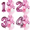 Party Decoration Inch nummer 0-9 Rose Red Sequin Balloons Kids Girl Baby Shower Birthday Aluminium Foil Latex Balloon SetParty