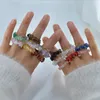 Elastic Adjustable Irregular Crystal Pink Quartz Lapis Natural Stone Rings Colorful Chips Stone Statement Beaded Ring for Women Je2818002