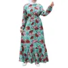 Etniska kläder abaya dubai klänningar för kvinnor 2022 o-krage bunt ärm elegant maxi klänning muslimsk blommig tryck swing pakistan klädetni