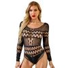 Women's Shapers Black Long Sleeve Hollow-out Bust Teddy Lingerie Sexy Jumpsuit Hollow Body Shaping Female Ladies PajamasWomen's