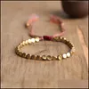 Beaded Strands Bracelets Jewelry Beaded Handmade Tibetan Buddhist Braided Cotton Copper Beads Lucky Rope Bracelet Bangles T Dh13V