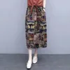 Femmes Vintage imprimé fleuri coton lin jupe automne mi-longueur taille haute décontracté rétro élastique printemps une ligne jupes 220317