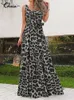 Celmia Bohemian Summer Dress Women Leopard Print Long Robe Holiday Sleeveless Tank Dresses Casual Belted Maxi Vestido Mujer 220613