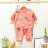 Crianças Sleepwear Suits Slowing Pullover Full Ponts 2 Peças Coloque roupas de inverno desenho animado garoto menino lã de lã acolchoada Pijama quente 220714