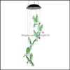 Objets décoratifs Figurines Home Accents Decor Jardin Changement de couleur LED Carillons éoliens solaires Lune et étoiles Colibri Oiseau Papillon Pendentif