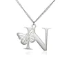 Stainless Steel A-Z Initial Letter Pendant Necklace For Women Alphabet Butterfly Necklaces Female Jewelry Girls Gift