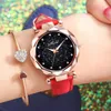 Montres-bracelets Bracelet Montre Set Lumineux Starry Femme Montre-Bracelet Ceinture En Cuir Diamant Dames Horloge Mode Femme Montres Montre Femme