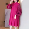 DEAT Woman Pleated Midi Dress Ruffles Mesh Long Sleeve Half Turtleneck Vintage Style Elegant Early Spring Fashion 15AB262 220613