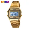 Reloj deportivo Digital LED de marca de lujo SKMEI, reloj de pulsera dorado informal a la moda para hombres, relojes de pulsera militares impermeables de acero inoxidable