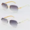 New Metal Rimless Original White Genuine Natural Buffalo Horn Sunglasses Unisex Good Quality Glasses Outdoors Driving glasses Diamond cut Lens 18K Gold Frames