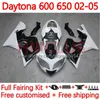 Motorcarrosserieën voor Daytona600 Daytona650 02-05 Carrosserie 148No.27 Kuipdelen Daytona 650 600 CC 02 03 04 05 Daytona 600 2002 2003 2004 2005 ABS Kuipset wit zwart