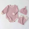 3Pcs Newborn Baby Boy Girl Clothes Set Long Sleeve Baby Bodysuit+Pant +hat Infant baby clothes cotton thermal underwear Bodysuit G220510