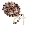 Contas redondas de pedra esmagada Crucifix Rosário de colar suprimentos de oração para o santo pai e a mãe de Deus da Igreja Católica