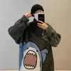 Zazomde Turtlenecks Shark Sweater Winter Patchwor Harajuku в корейском стиле высокая шея Негабаритная серая водолазка для мужчин 220720