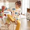 Women's Sleepwear Autumn Winter Round Neck Student Pajamas Casual Wear Cute Cartoons Pure Cotton Women Pyjamas Sets Long Sleeve Girl Sleepwe