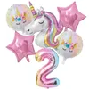 1Set Rainbow Unicorn Balloon de 32 pulgadas Número de láminas Foil Flusos 1er Kids Unicornio Tema de cumpleaños Decoraciones de fiesta Baby Shower Globos