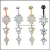 Body Arts Zircon Flowers Belly Button Ring 316L Stainless Steel Cz Inlaid Piercing 14G Navel Barbell Drop Delivery 20 Topscissors Dhqhj