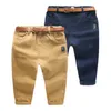 Осенняя весна 2 3 4 6 8 лет детская одежда твердый цвет для детей мальчики хлопковые брюки длинные брюки с ремнем LJ201127