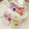 2 Pieces Children Floral Bow-tie Heart Barrettes Cute Lovely Baby Kid Bang Fabric Hair Clips Korean Multi Color Bowknot Silver Edge Scrunchies Hairpins Ornaments
