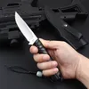 New H8401 Small Survival Straight Knife D2 Satin Drop Point Blade Ebony Handle Fixed Blade Outdoor Hunting Fishing Knives with Leather Sheath