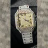 Projektant Diamond Watches 2022 Srebrny sześcienna cyrkonia Diamonds ogląda arabskie cyfry luksusowe Missfox Square Automatyczne mężczyzn Pełne losowane na ręce cyrkon ze ręką z pudełkiem