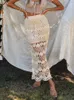 Aproms Böhmen virkning Kinted Long Maxi kjol Kvinnor Vintage Cotton Hollow Out kjolar Ladies Summer Beach Pencil kjolar 220701