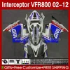 Corpo para Honda Interceptor VFR 800rr 800 VFR800 RR CC VFR800RR 02 2002 2003 2004 2005 2006 2007 129NO.127 800cc branco azul 02-12 bodywork vfr-800 08 09 10 11 12 carenagem