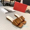 2022 Top qualité luxe femmes sandales marque carré bouton pantoufles en cuir véritable antidérapant tongs résistant à l'usure plat diapositives sandale taille