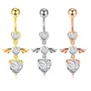 Kvinnor Mode Piercing Crystal Heart Wing Belly Navel Ring Dangle Personlighet Body Smycken Tillbehör