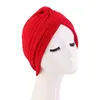 Ny stickad bomullsflödet turban knuten stretch headwrap beanie för kvinnor india huvudduk beanie håravfall kemo kepsar turbante mujer