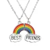 Trendy Enamel Silver Plated Rainbow Best Friends Friendship Necklace Friend Kids Jewelry Gift Wholesale Price