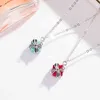 Chains S925 Sterling Silver Gift Bag Box Necklace women's red blue enamel glue dropping gift bag t home pendant clavicle NDOZ