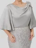 Silver Plus Size Mermaid Long Mother Of The Bride Dresses 2022 Scoop Satin Lace Half Sleeve Flowers Guest Party Gowns Robe De Soriee