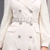 Winter Belted Double Breasted paljetter ärmar Blazer Dress Women Outwear Coat T220729