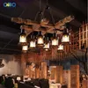 Lampes suspendues Lustre rétro Lampe en bois Abat-jour en verre Bar Style industriel Loft Restaurant solide Café E27 Chaîne en fer ChandelierPen