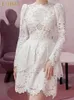 Sukienki swobodne jesień 2022 dla kobiet eleganckie ubranie solid haftowe koronkowe przyjęcie urodzinowe vestido feminino wysoka talia kobieta dresscasual