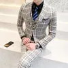 Fashion Boutique Plaid Mens Pak 3 stuks Slim Fit Wedding Party Tuxedos Damier Checeren Groomsmens Wear