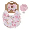 BIB DUBBEL-FACE BIBS GRID Tryck Baby Tyg Bomull Lin Bow pannband Hårtillbehör Spädbarn Set 3-stycken Kids Present SetsDr524