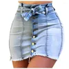 Skirts Women Skinny Denim Skirt Casual High Waist Summer Street Pockets Button All-Matched Solid Slim FaldasSkirts