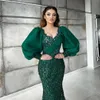 2022 Plus Size Arabic Aso Ebi Dark Green Mermaid Prom Dresses Sequined Lace Evening Formal Party Second Reception Birthday Engagement Gowns Dress ZJ60