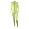 PC Yoga Set voor vrouwen naadloze gym Fitness Sport Outfit Casual Green Sportswear Lange mouwen Crop Tops High Taille Leggings J220706