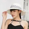 Breda randen hattar halm sol för kvinnor elegant panama mössa med dot band diskett sommar utomhus rese hink hatt japan japan style widewide wend2