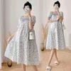 Pregnancy Clothes New Summer Fashion Flowers Printing Cute Maternity Dresses Puff Sleeves Square Collar Pregnant Women Dress J220628