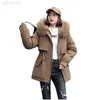 冬のパーカージャケットの女性新しい毛皮の襟フード付き濃厚な綿ジャケットホワイトグリーンファッションゆるいコットンコートl220730