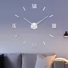 Orologi da parete 48 "Roma Digital Number Clock 3D Modern DIY Interior Specchio romano Decor Stickers Nero / Oro / SilverWall