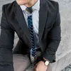 cravatta da uomo in acrilico stile unico cravatta a specchio blu cravatte skinny bling cravatte blu metallizzato con confezione regalo di marca gioielli moda uomo di lusso giorno d'estate M0AZ